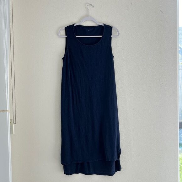Eileen Fisher Organic Linen Tank Dress Navy Blue Small - Picture 2 of 12